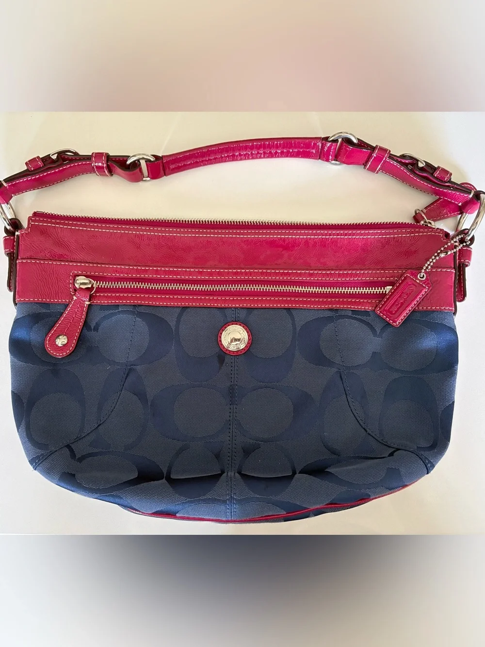 Coach Laura Hobo Shoulder Bag in Navy and Pink
